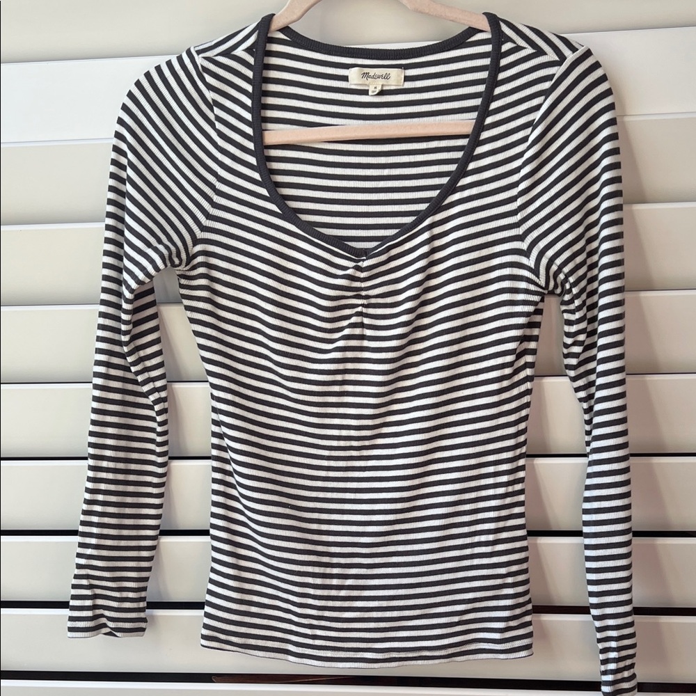 Madewell Black and White Striped Long Sleeve Tee